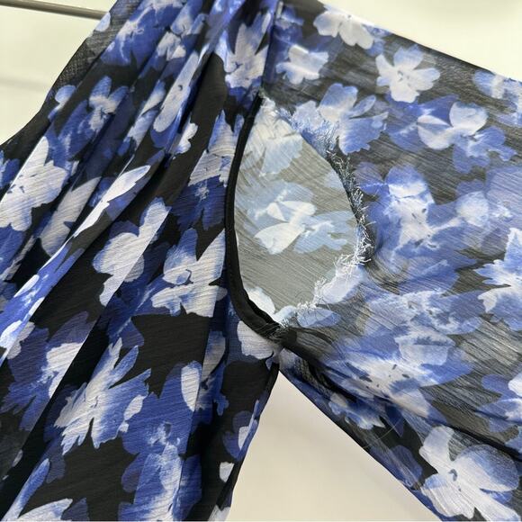 RTR ML Monique Lhuillier Melanie Black White & Blue Floral Maxi Dress Sz 10 - Picture 9 of 13